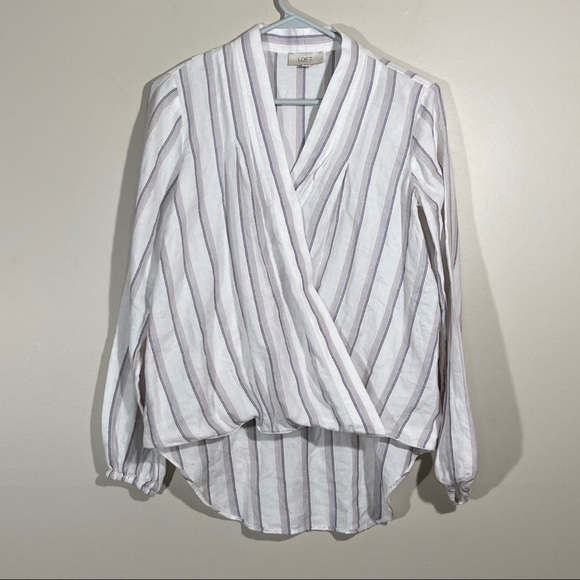 Loft Long Sleeve Striped Crossed Front Blouse XS - Picture 1 of 5